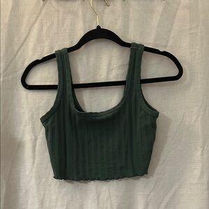 Aerie Green Ribbed Sleeveless Crop Tank Top